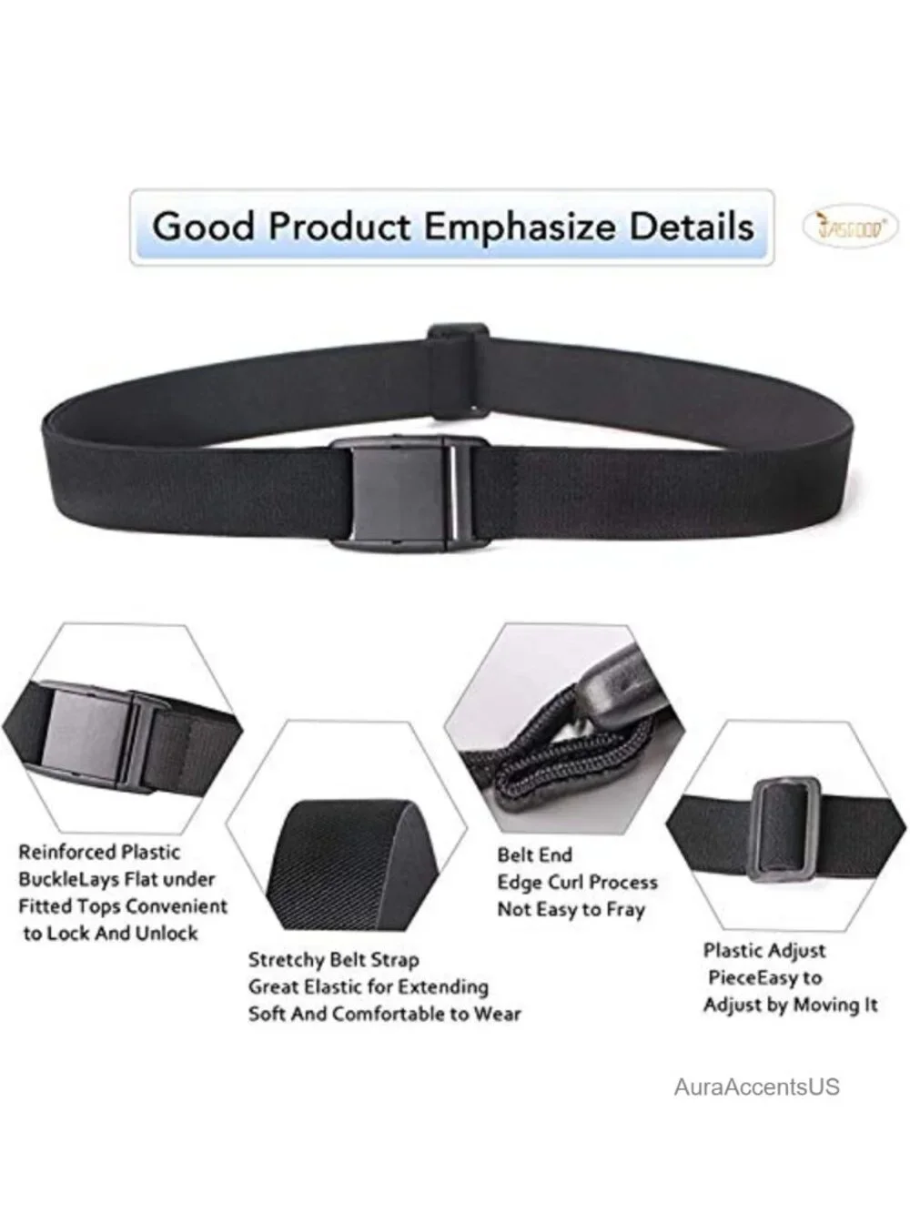 No Show Stretch Belt Invisible Elastic Waist Belt with Flat Buckle